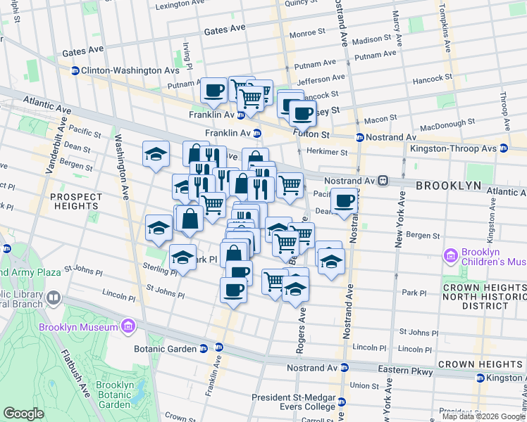 map of restaurants, bars, coffee shops, grocery stores, and more near 945 Bergen Street in Brooklyn