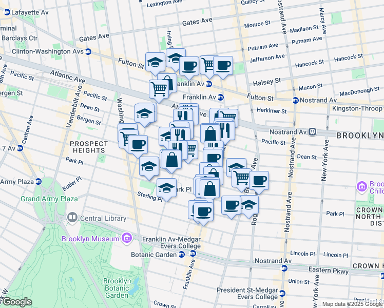map of restaurants, bars, coffee shops, grocery stores, and more near 904 Bergen Street in Brooklyn