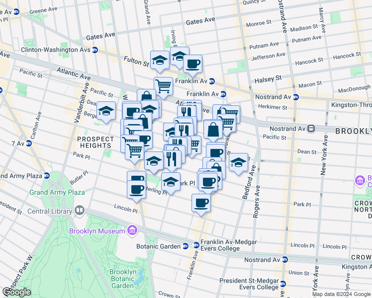 map of restaurants, bars, coffee shops, grocery stores, and more near in Brooklyn