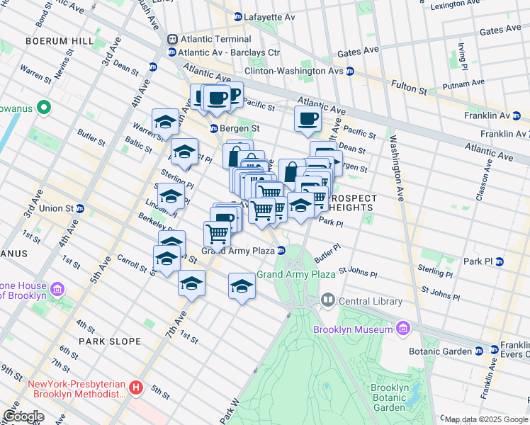 map of restaurants, bars, coffee shops, grocery stores, and more near 7th Avenue in Brooklyn