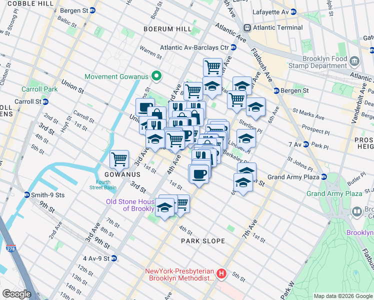 map of restaurants, bars, coffee shops, grocery stores, and more near in Brooklyn