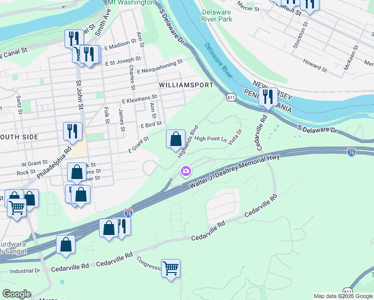 map of restaurants, bars, coffee shops, grocery stores, and more near 692 Vista Drive in Easton