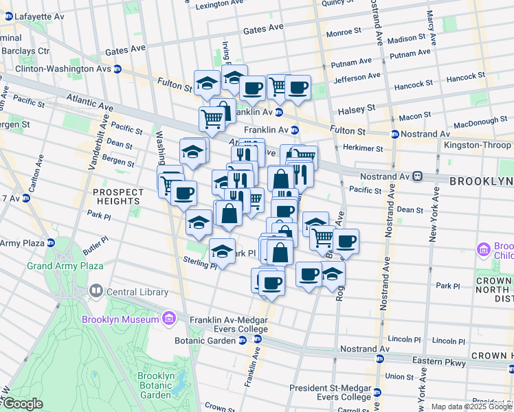 map of restaurants, bars, coffee shops, grocery stores, and more near 880 Bergen Street in Brooklyn