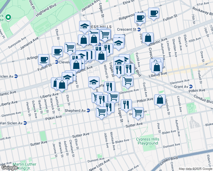 map of restaurants, bars, coffee shops, grocery stores, and more near 856 Liberty Ave in Brooklyn