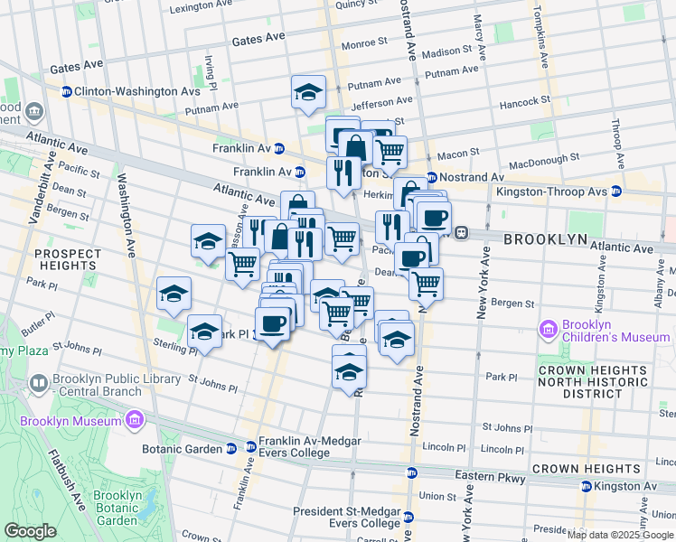 map of restaurants, bars, coffee shops, grocery stores, and more near 1076 Dean Street in Brooklyn