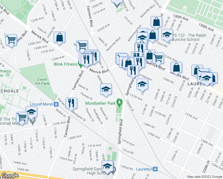 map of restaurants, bars, coffee shops, grocery stores, and more near 19 in Queens
