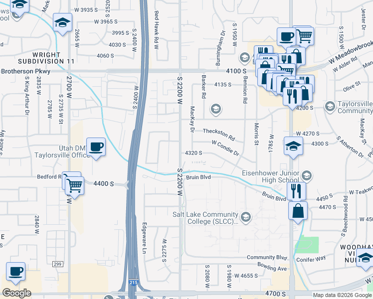 map of restaurants, bars, coffee shops, grocery stores, and more near 2170 Kirkham Way in Salt Lake City