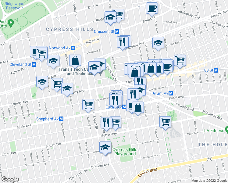 map of restaurants, bars, coffee shops, grocery stores, and more near 403 Chestnut Street in Brooklyn