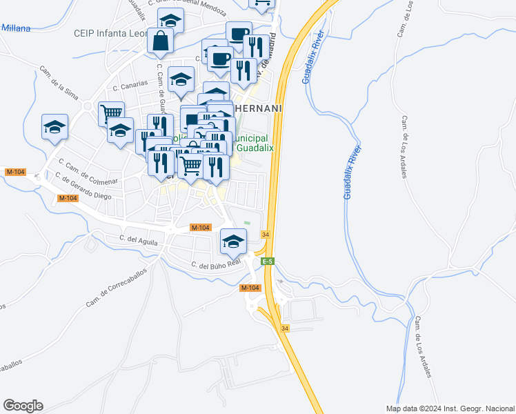 map of restaurants, bars, coffee shops, grocery stores, and more near 2 Calle Arroyo del Caño in San Agustín del Guadalix