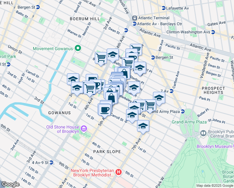 map of restaurants, bars, coffee shops, grocery stores, and more near 5th Ave & Sackett St in Brooklyn
