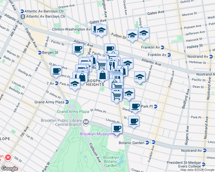 map of restaurants, bars, coffee shops, grocery stores, and more near 347 Prospect Place in Brooklyn