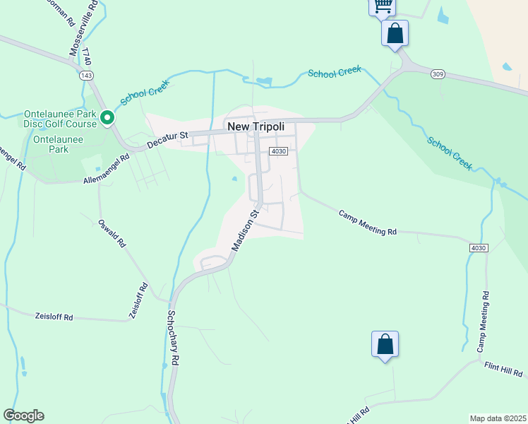 map of restaurants, bars, coffee shops, grocery stores, and more near 7290 Adams Court in New Tripoli