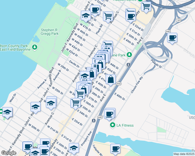 map of restaurants, bars, coffee shops, grocery stores, and more near 861 Broadway in Bayonne
