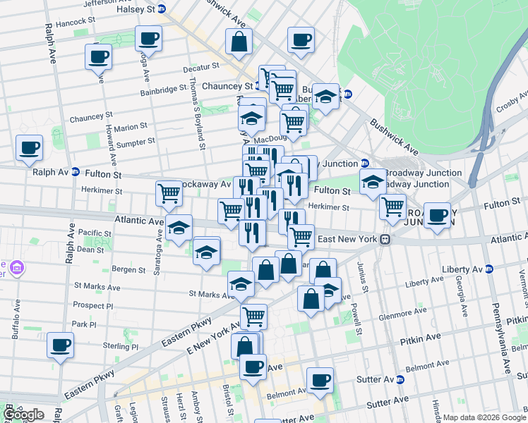 map of restaurants, bars, coffee shops, grocery stores, and more near 11 Pleasant Place in Brooklyn