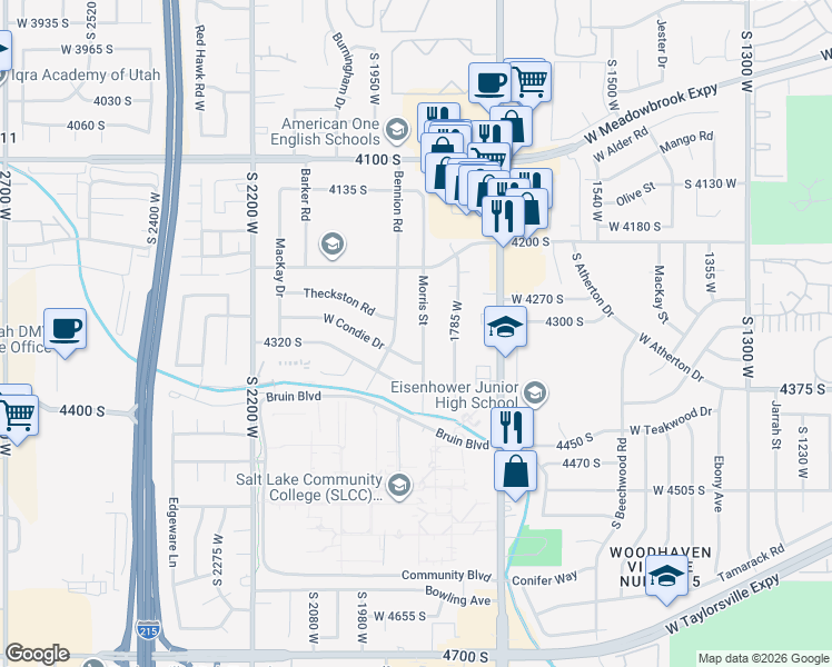 map of restaurants, bars, coffee shops, grocery stores, and more near 4310 Morris Street in Salt Lake City