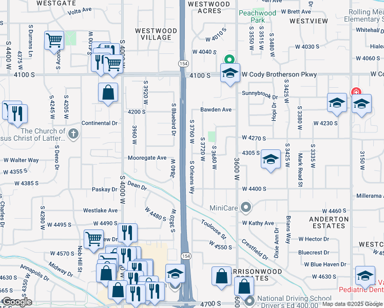 map of restaurants, bars, coffee shops, grocery stores, and more near 1316 3760 West in West Valley City