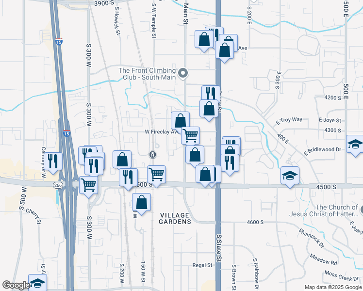map of restaurants, bars, coffee shops, grocery stores, and more near 4344 South Main Street in Murray