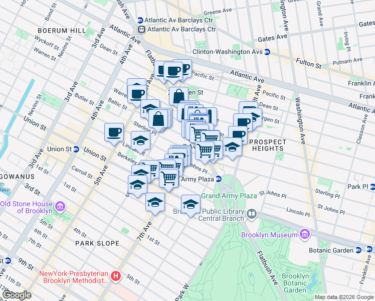 map of restaurants, bars, coffee shops, grocery stores, and more near 7th Ave & Sterling Pl in Brooklyn