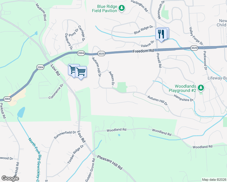 map of restaurants, bars, coffee shops, grocery stores, and more near 118 Autumn Hill Drive in Cranberry Township