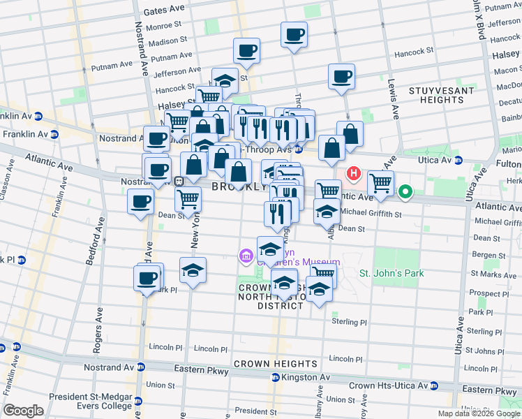 map of restaurants, bars, coffee shops, grocery stores, and more near 1436 Pacific Street in Brooklyn