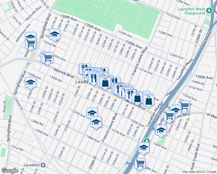 map of restaurants, bars, coffee shops, grocery stores, and more near in Queens