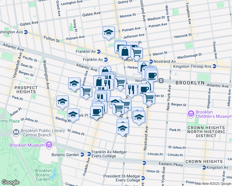 map of restaurants, bars, coffee shops, grocery stores, and more near 1076 Dean Street in Brooklyn