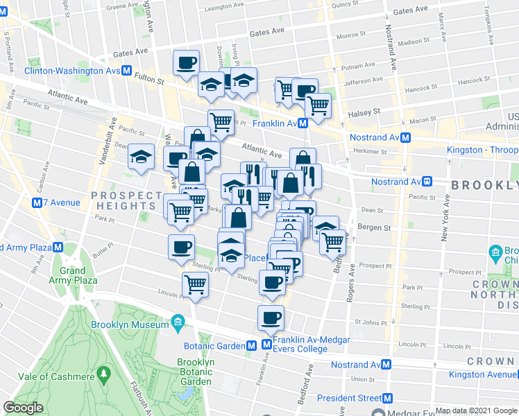 map of restaurants, bars, coffee shops, grocery stores, and more near in Brooklyn