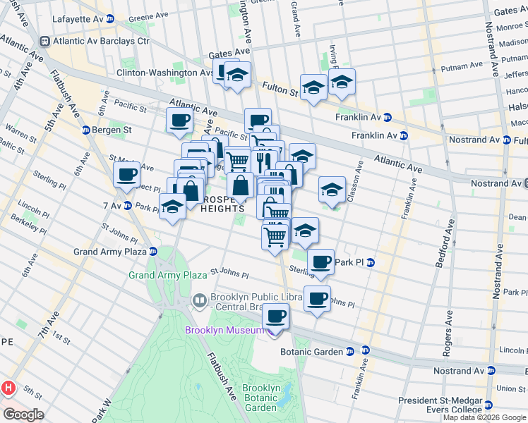 map of restaurants, bars, coffee shops, grocery stores, and more near 347 Prospect Place in Brooklyn