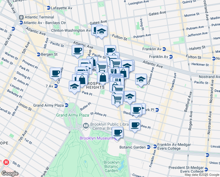 map of restaurants, bars, coffee shops, grocery stores, and more near 347 Prospect Place in Brooklyn