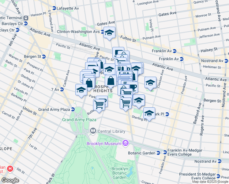map of restaurants, bars, coffee shops, grocery stores, and more near 347 Prospect Place in Brooklyn