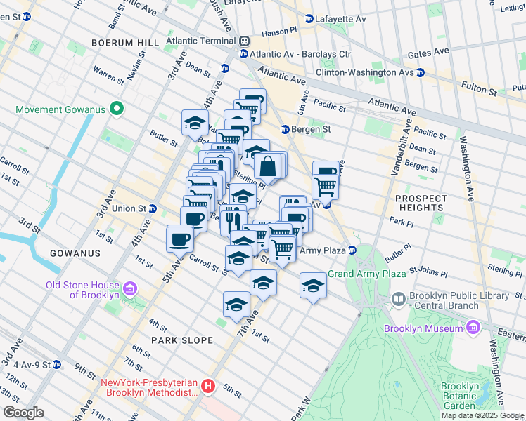 map of restaurants, bars, coffee shops, grocery stores, and more near 162 6th Avenue in Brooklyn