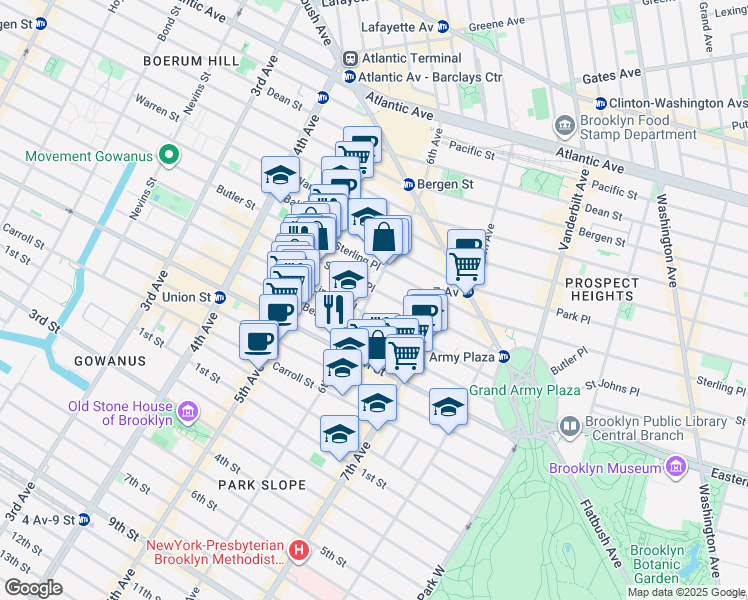 map of restaurants, bars, coffee shops, grocery stores, and more near 162 6th Avenue in Brooklyn