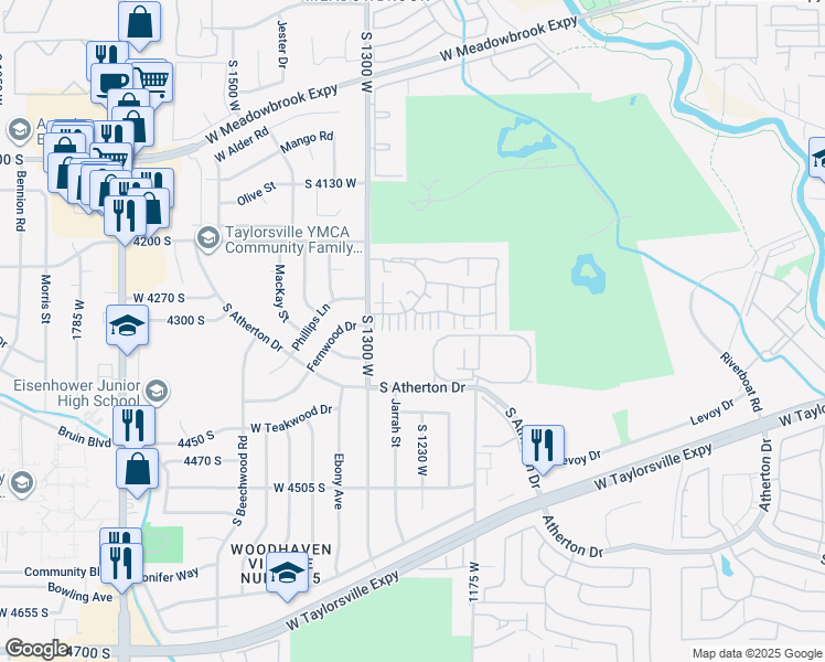 map of restaurants, bars, coffee shops, grocery stores, and more near 4320 Abby Court in Taylorsville