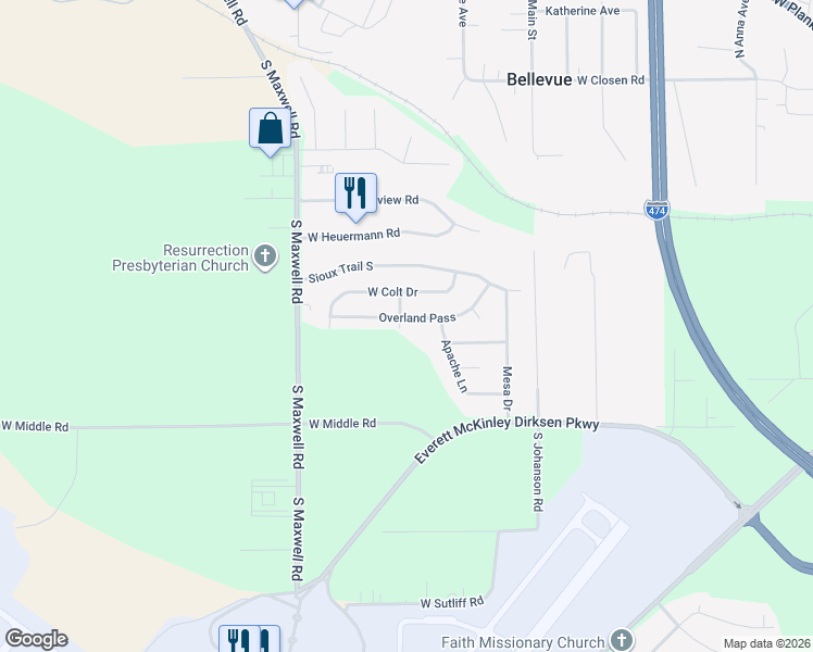 map of restaurants, bars, coffee shops, grocery stores, and more near 1024 Comanche Drive in Peoria