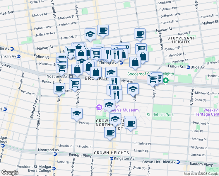 map of restaurants, bars, coffee shops, grocery stores, and more near 1436 Pacific Street in Brooklyn