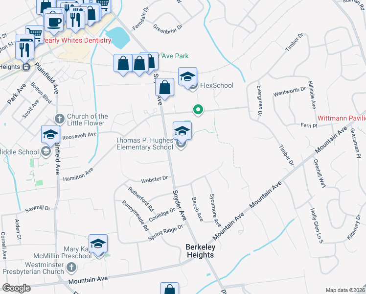 map of restaurants, bars, coffee shops, grocery stores, and more near 446 Snyder Avenue in Berkeley Heights