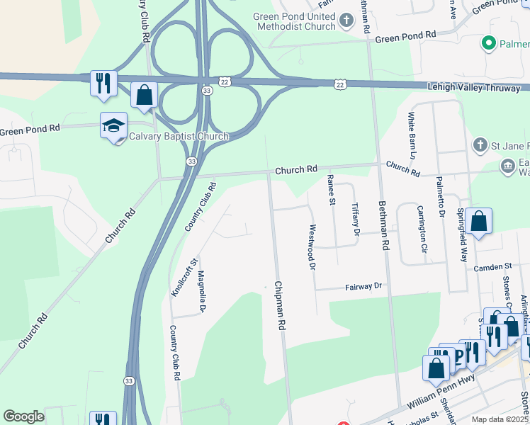 map of restaurants, bars, coffee shops, grocery stores, and more near 3761 Chipman Road in Easton