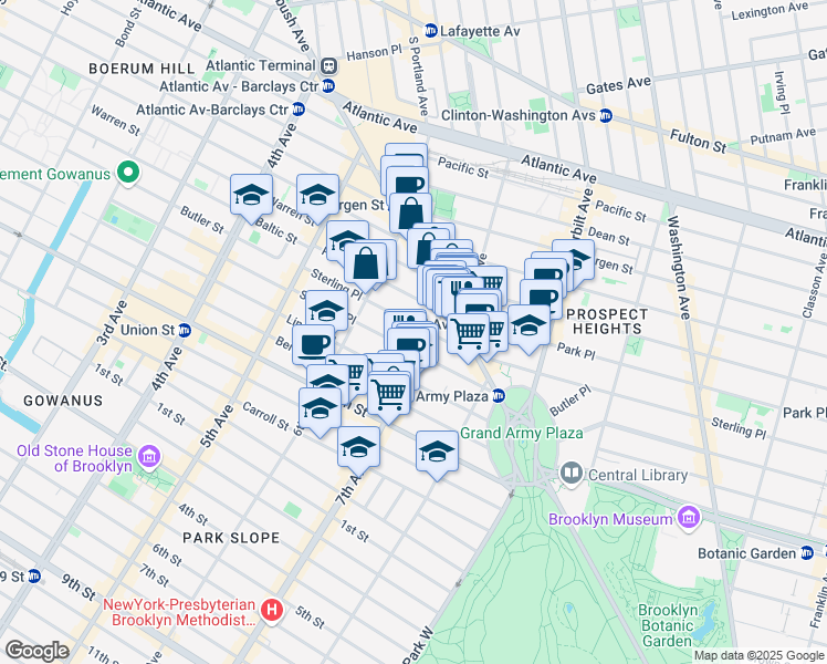 map of restaurants, bars, coffee shops, grocery stores, and more near 126 Sterling Place in Brooklyn