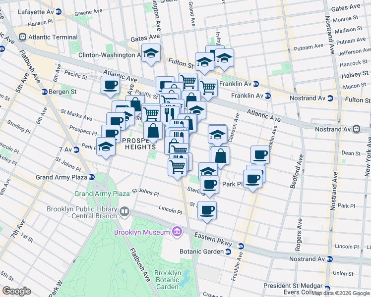 map of restaurants, bars, coffee shops, grocery stores, and more near in Brooklyn