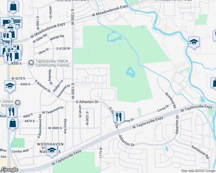 map of restaurants, bars, coffee shops, grocery stores, and more near 4313 Winfield Road in Taylorsville