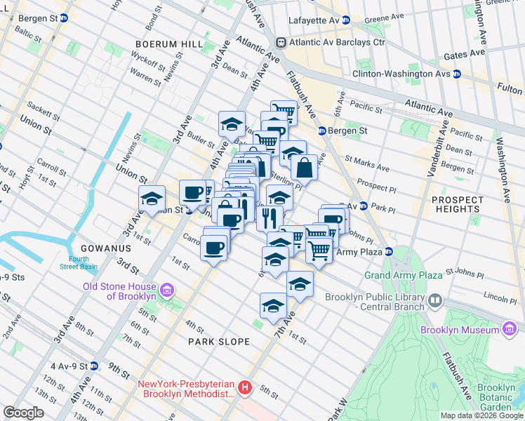 map of restaurants, bars, coffee shops, grocery stores, and more near 30 Lincoln Place in Brooklyn