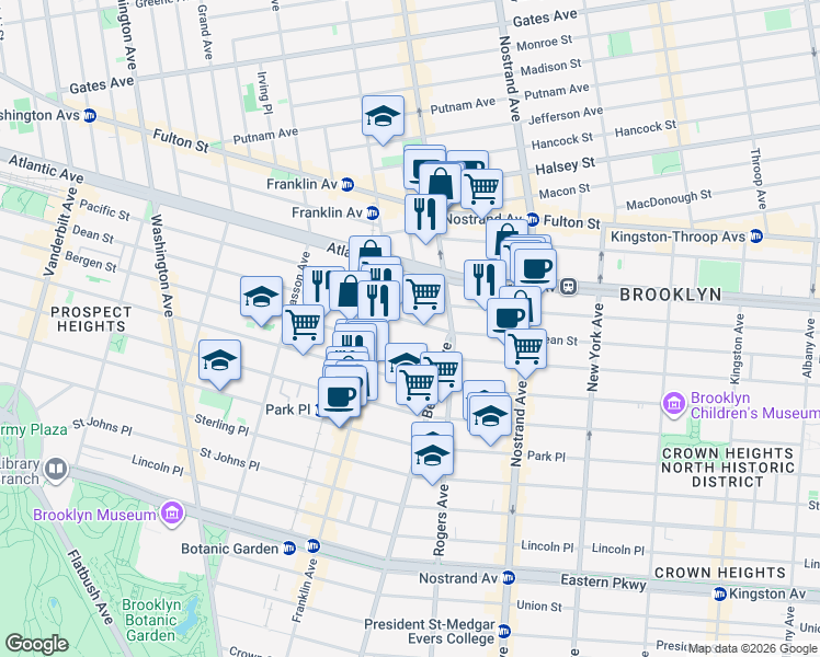 map of restaurants, bars, coffee shops, grocery stores, and more near 1078 Dean Street in Brooklyn