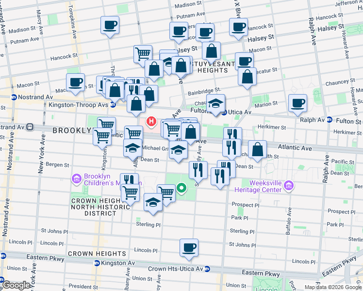 map of restaurants, bars, coffee shops, grocery stores, and more near 1661 Pacific Street in Brooklyn