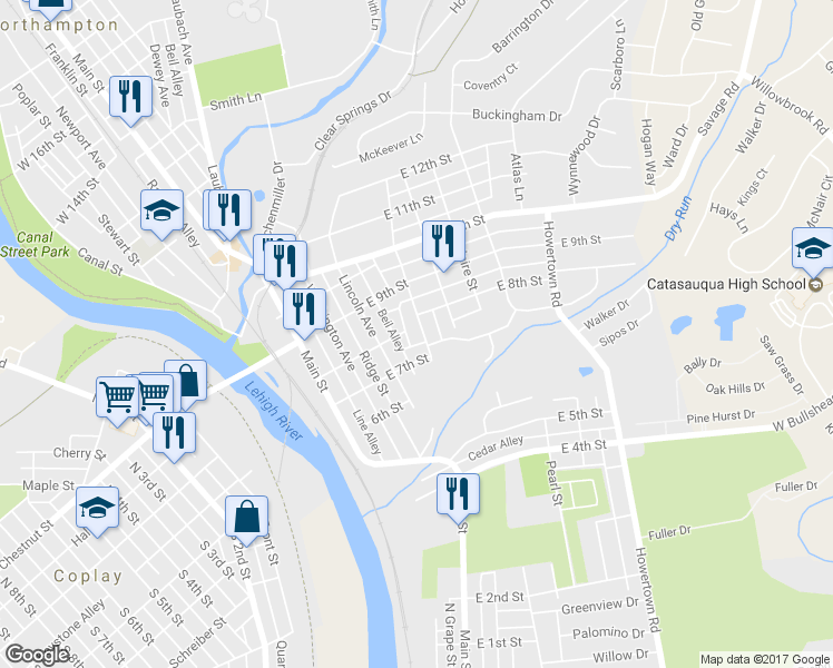 map of restaurants, bars, coffee shops, grocery stores, and more near 718 Dewey Avenue in Northampton