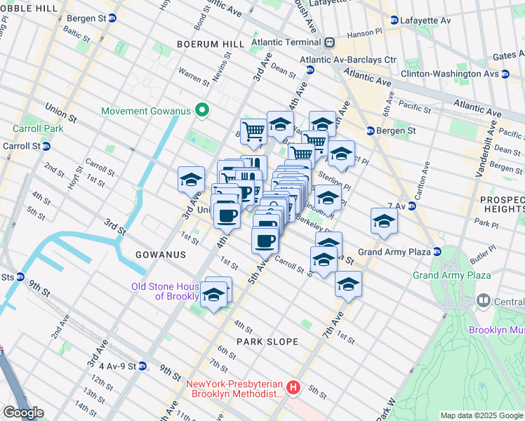 map of restaurants, bars, coffee shops, grocery stores, and more near 693 Union Street in Brooklyn