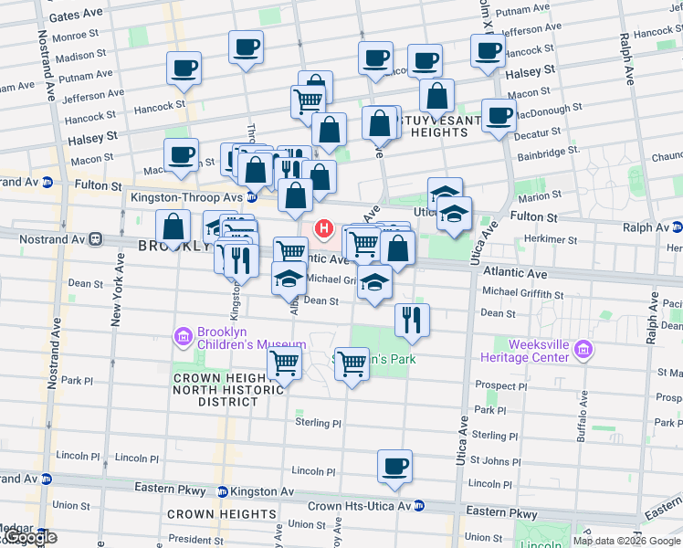 map of restaurants, bars, coffee shops, grocery stores, and more near 1631 Pacific Street in Brooklyn