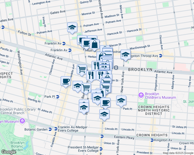 map of restaurants, bars, coffee shops, grocery stores, and more near 1157 Dean Street in Brooklyn