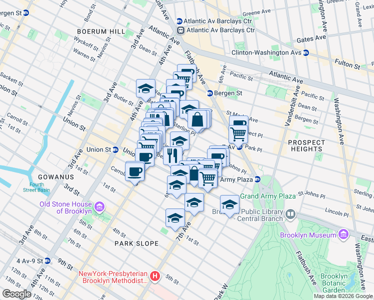 map of restaurants, bars, coffee shops, grocery stores, and more near 158 6th Avenue in Brooklyn