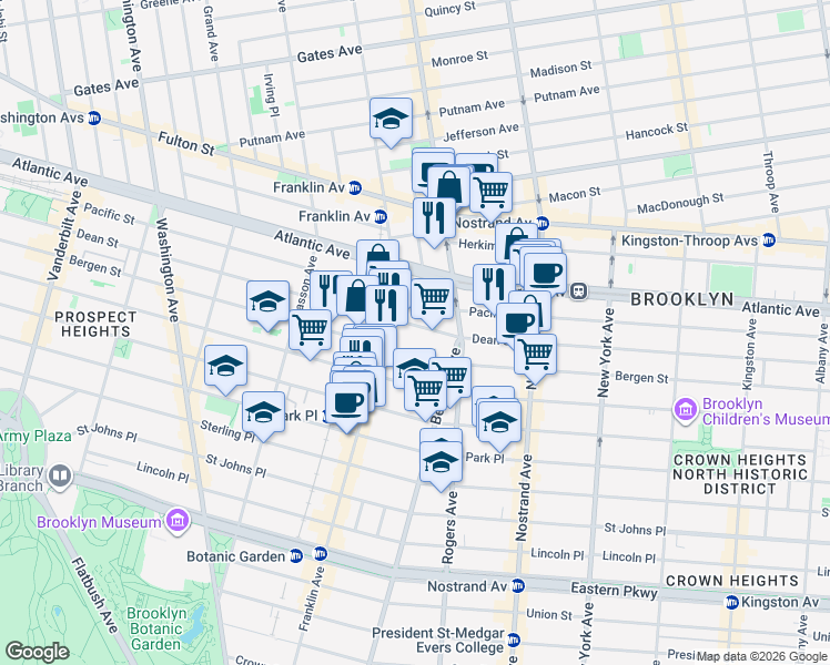 map of restaurants, bars, coffee shops, grocery stores, and more near 1076 Dean Street in Brooklyn