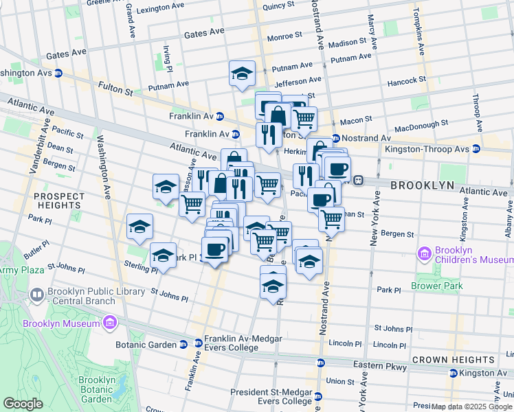 map of restaurants, bars, coffee shops, grocery stores, and more near 1076 Dean Street in Brooklyn